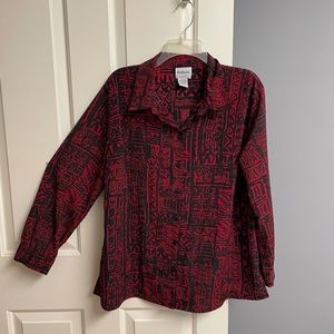 Bon Worth Black Red Button Blouse, Woman Petite Large